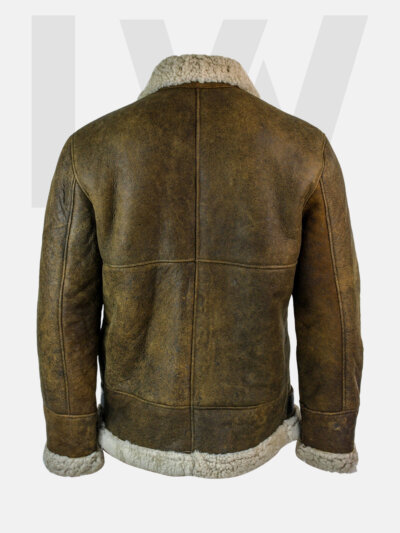 Leathwear Lenok B3 Distressed Brown Bomber Jacket Men’s With Cream Fur Back Side