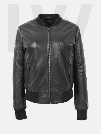 Louvar Black Leather Bomber Jacket Women’s
