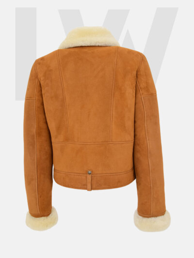 Leathwear Luderick Tan Brown Suede Jacket Women’s With White Fur Back Side