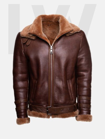 Leathwear Mackerel B3 Brown Bomber Jacket Men Front Side