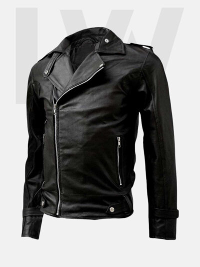 Manta Black Leather Biker Jacket Men's