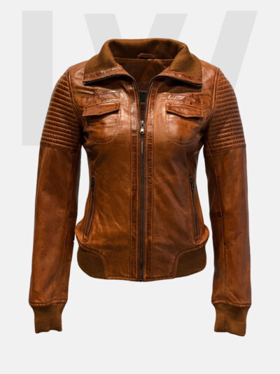 Manta Brown Leather Bomber Jacket Women's