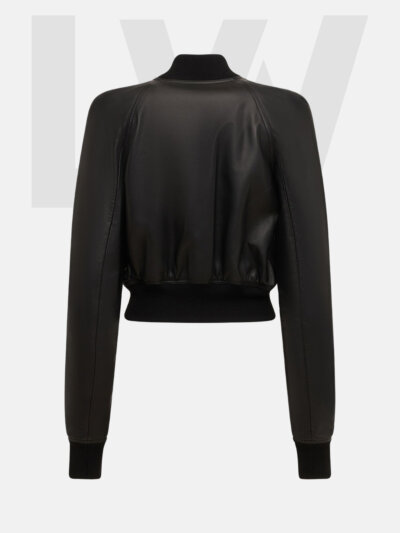 Leathwear Pleco Black Cropped Bomber Jacket Women’s Back Side
