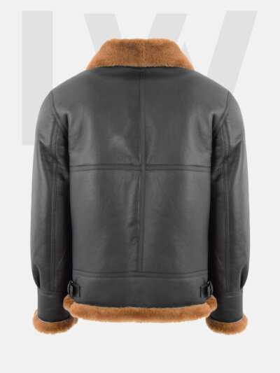 Leathwear Poacher B3 Black Bomber Jacket Men’s With Ginger Brown Fur Back Side