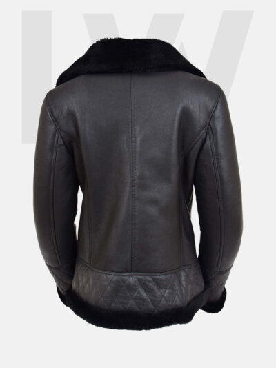 Leathwear Pollock Women’s Black Leather Jacket With Fur Back Side