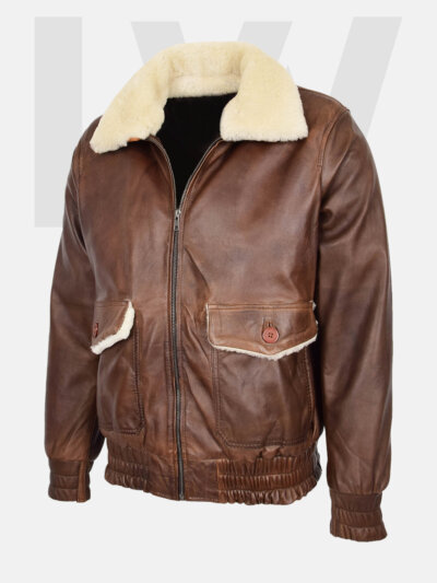 Ray G-1 Vintage Brown Leather Bomber Jacket Men’s