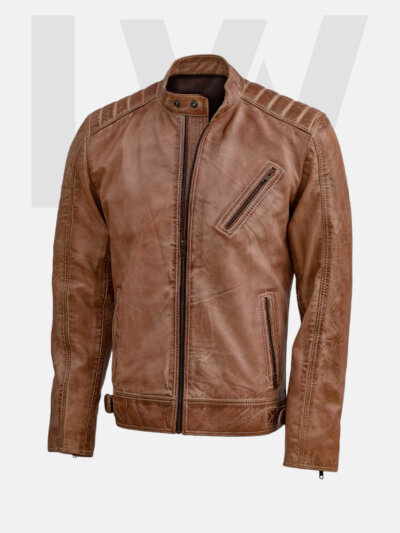 Sander Distressed Brown Leather Biker Jacket Men
