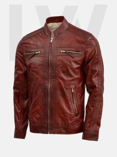 Scup Red Leather Biker Jacket Men's