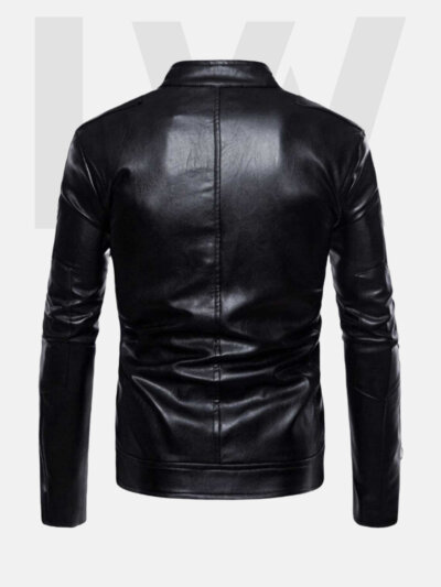 Leathwear Shiner Black Leather Biker Jacket Men Back Side