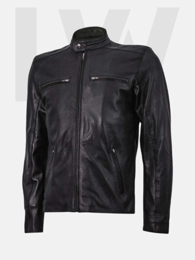 Tench Black Perforated Leather Jacket Men's
