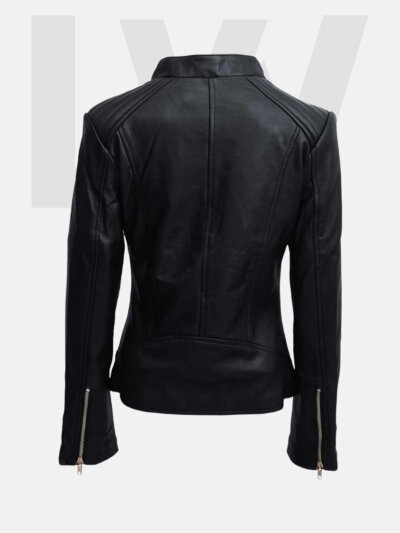 Leathwear Yazoo Black Leather Biker Jacket Women Back Side